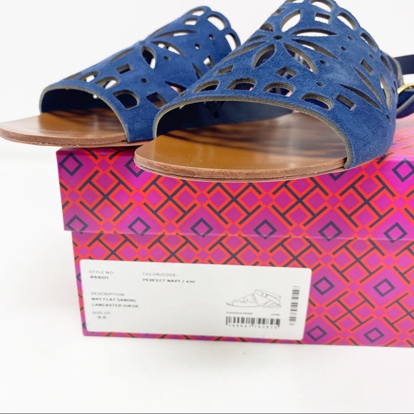 Tory Burch Perfect Navy Laser Cut MAY Flat Sandals - Picture 9 of 10